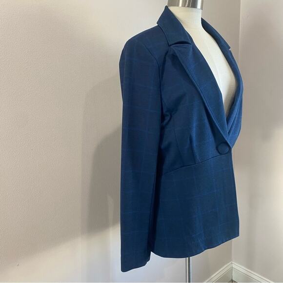 CAbi Windowpane Blazer Blue Plaid One Button Career Work Jacket Sz 12 - Picture 11 of 12